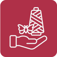 Hand holding thread spool and butterfly icon. Hand holding thread spool and butterfly icon.