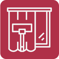 Curtains and window icon on red background. Curtains and window icon on red background.