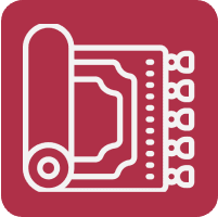 Icon of a printing press on red background. Icon of a printing press on red background.
